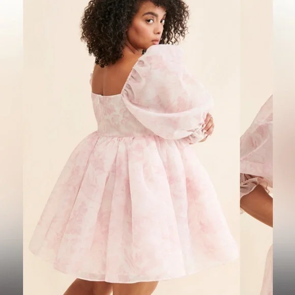 Selkie puff organza dress pink white mini XXL - Picture 3 of 9